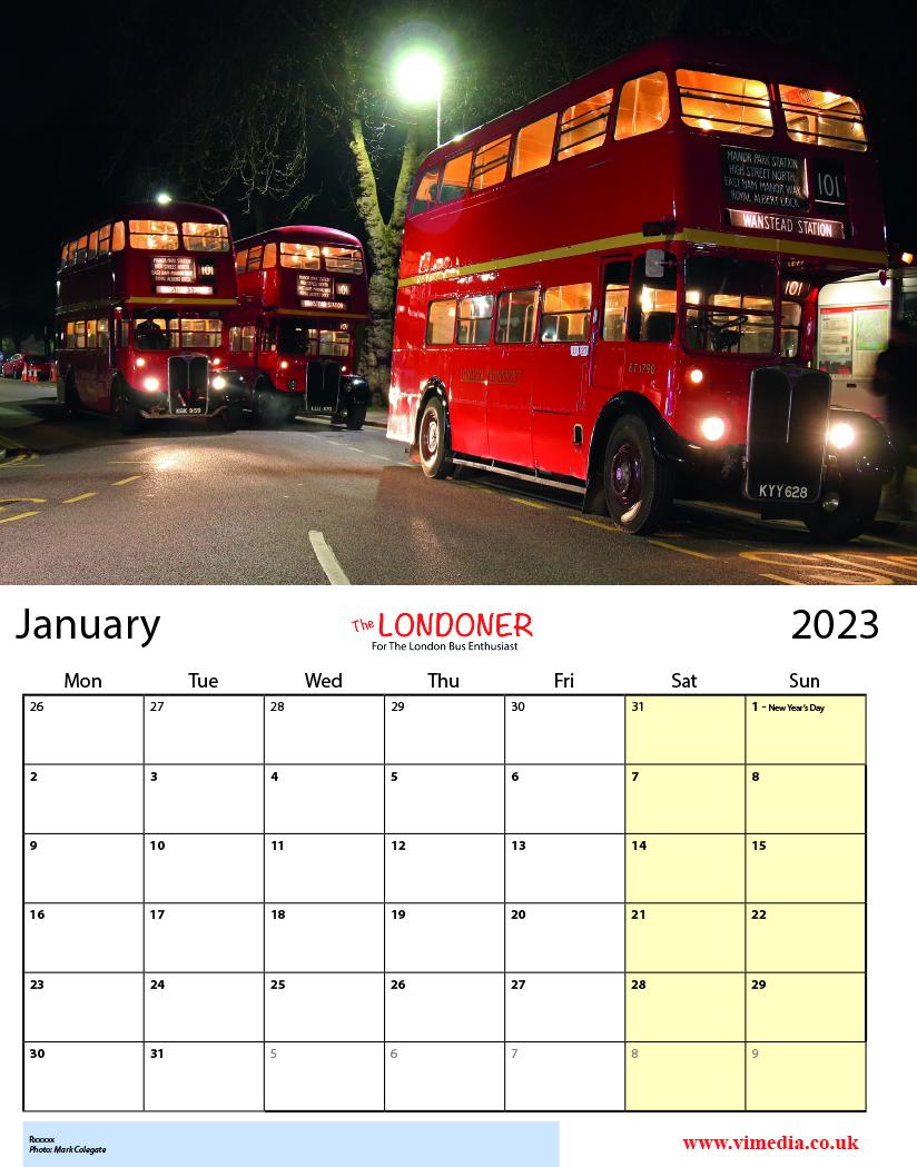 2023 London Bus Calendar