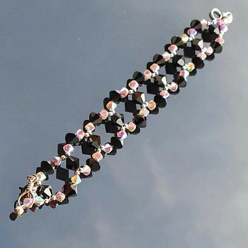 Sterling Silver Jet & AB 2x Austrian Crystal Loop Bracelet