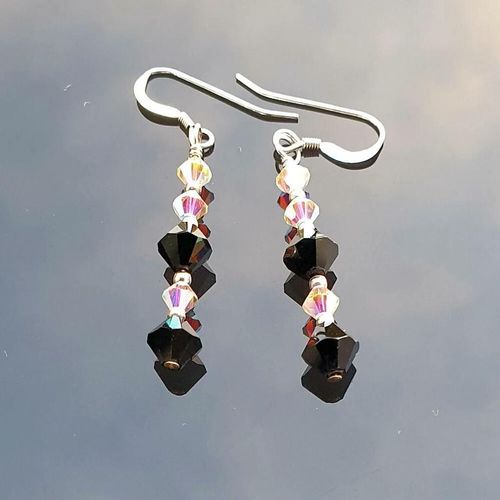 Sterling Silver Jet & Crystal AB 2x Drop Earrings