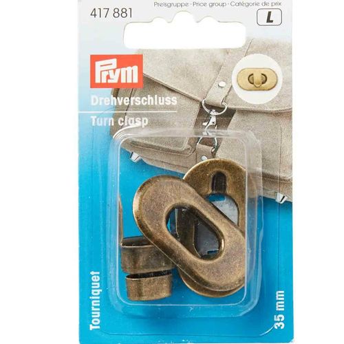 Prym Handbag Turn Clasp Lock Antique Brass 417881