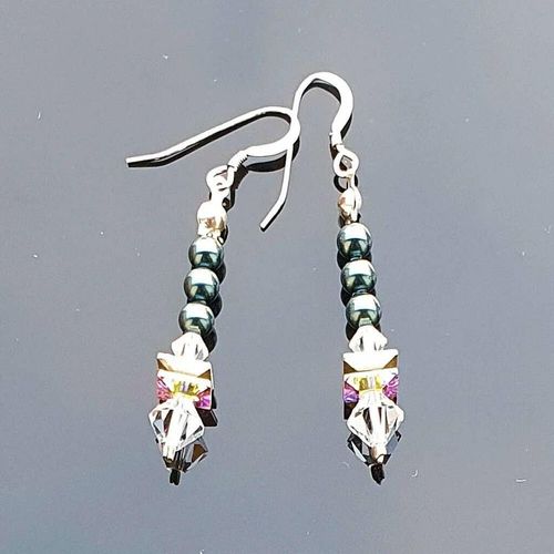 Sterling Silver Crystal Shapes Drop Earrings