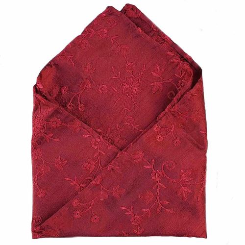 Pure Silk Pocket Square Embroidered Black/Red