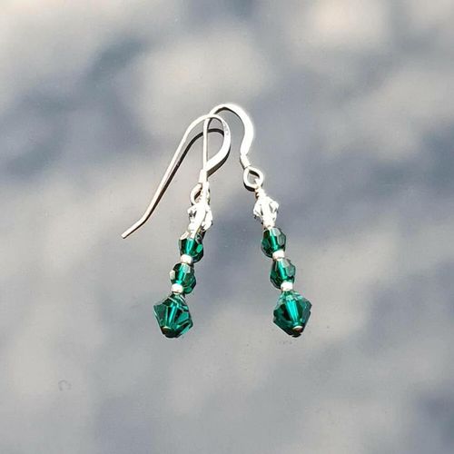 Sterling Silver Emerald Austrian Crystal Earrings
