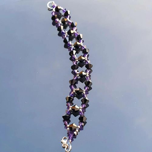 Sterling Silver Jet & Purple Velvet Crystal Loop Bracelet