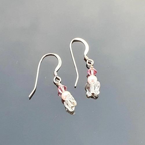 Sterling Silver Crystal Pearl & Butterfly Earrings