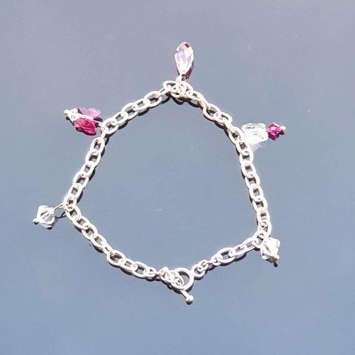 Sterling Silver Fuchsia Butterfly Crystal Charm Bracelet