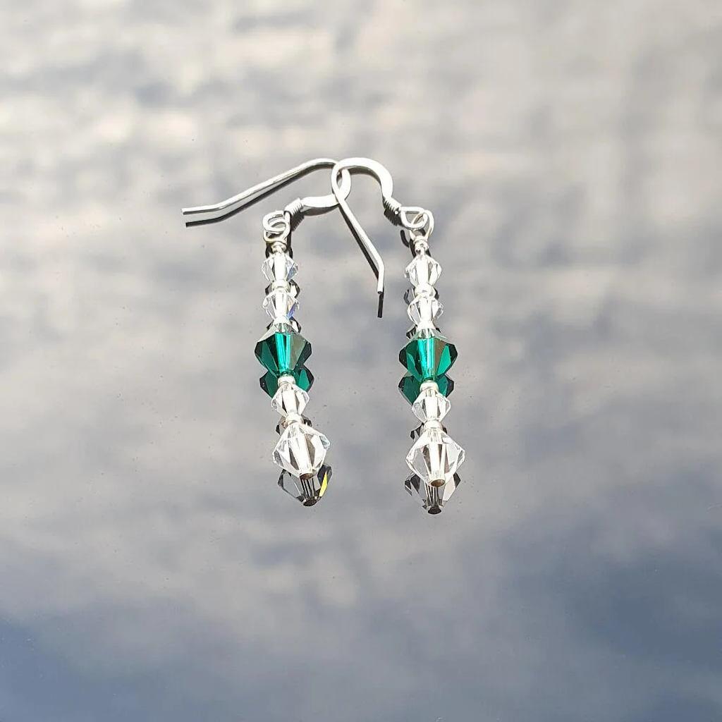 Sterling Silver Emerald Crystal Drop Earrings
