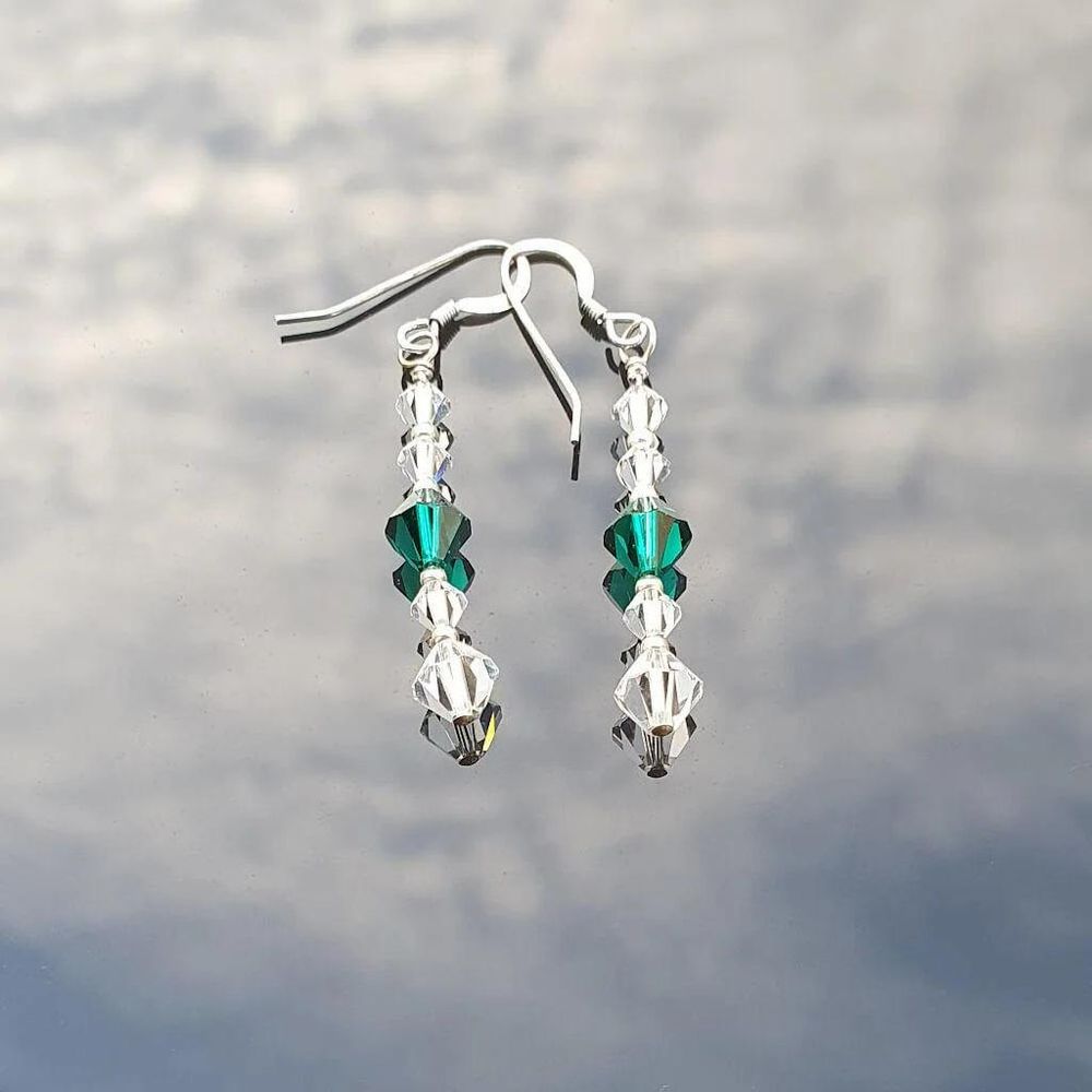 Sterling Silver Emerald Crystal Drop Earrings