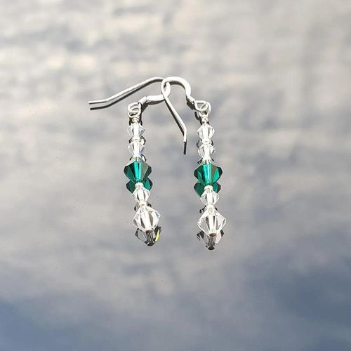 Sterling Silver Emerald Crystal Drop Earrings