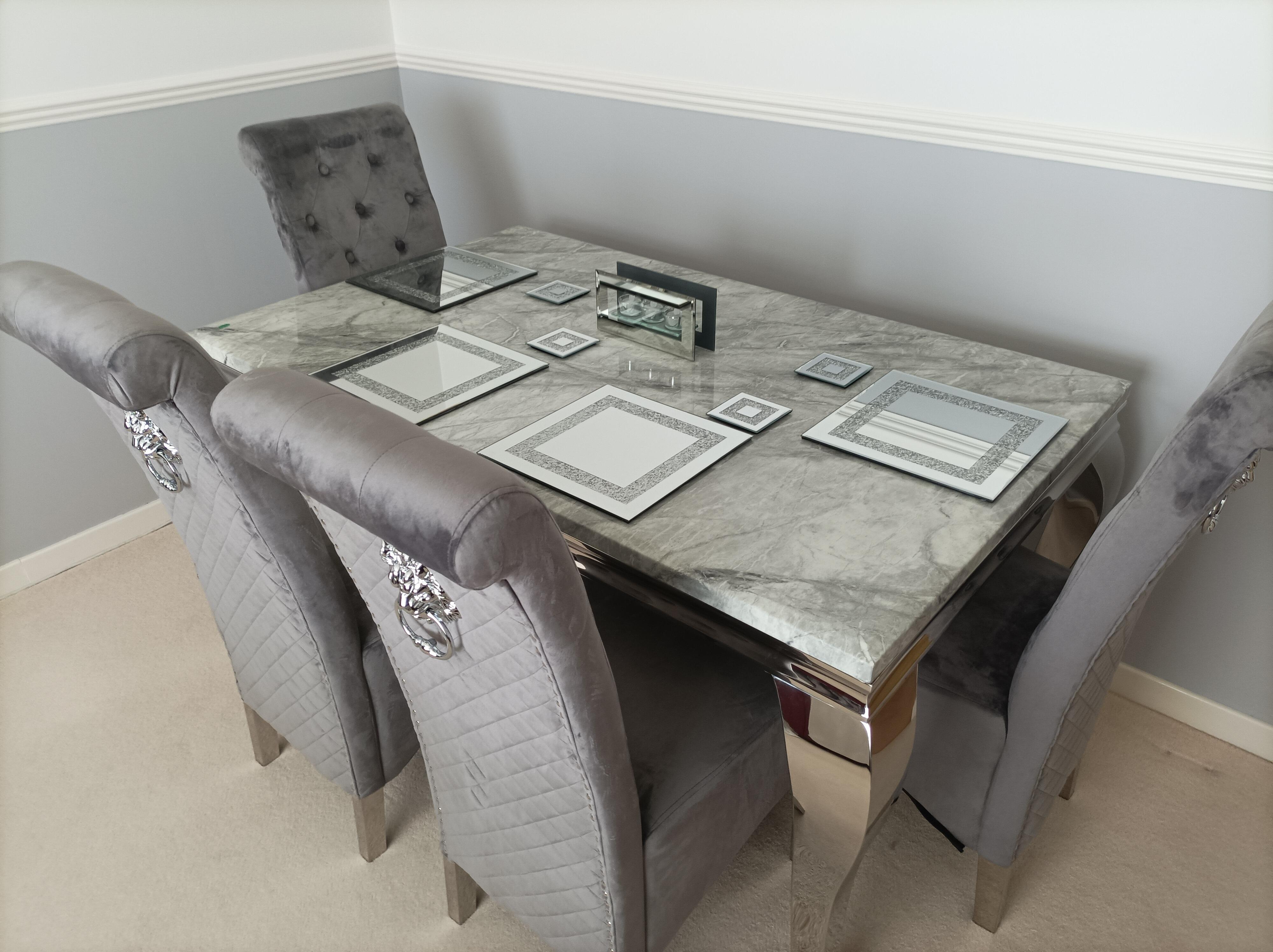 Lewis grey Marble dining set - 120cm with 4 chairs