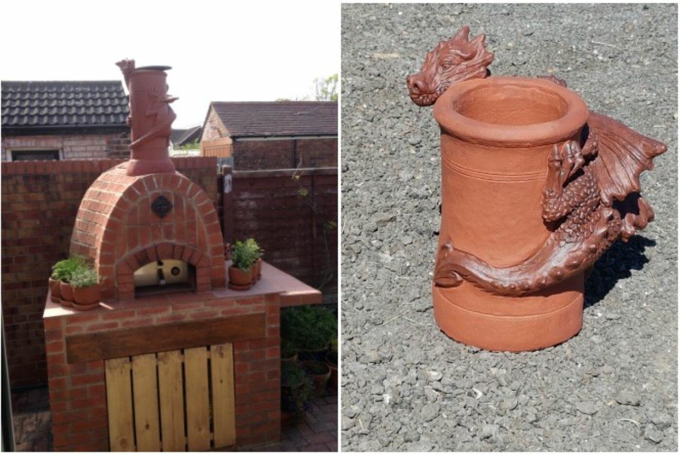 welsh dragon chimney pots and dragon on pizza oven