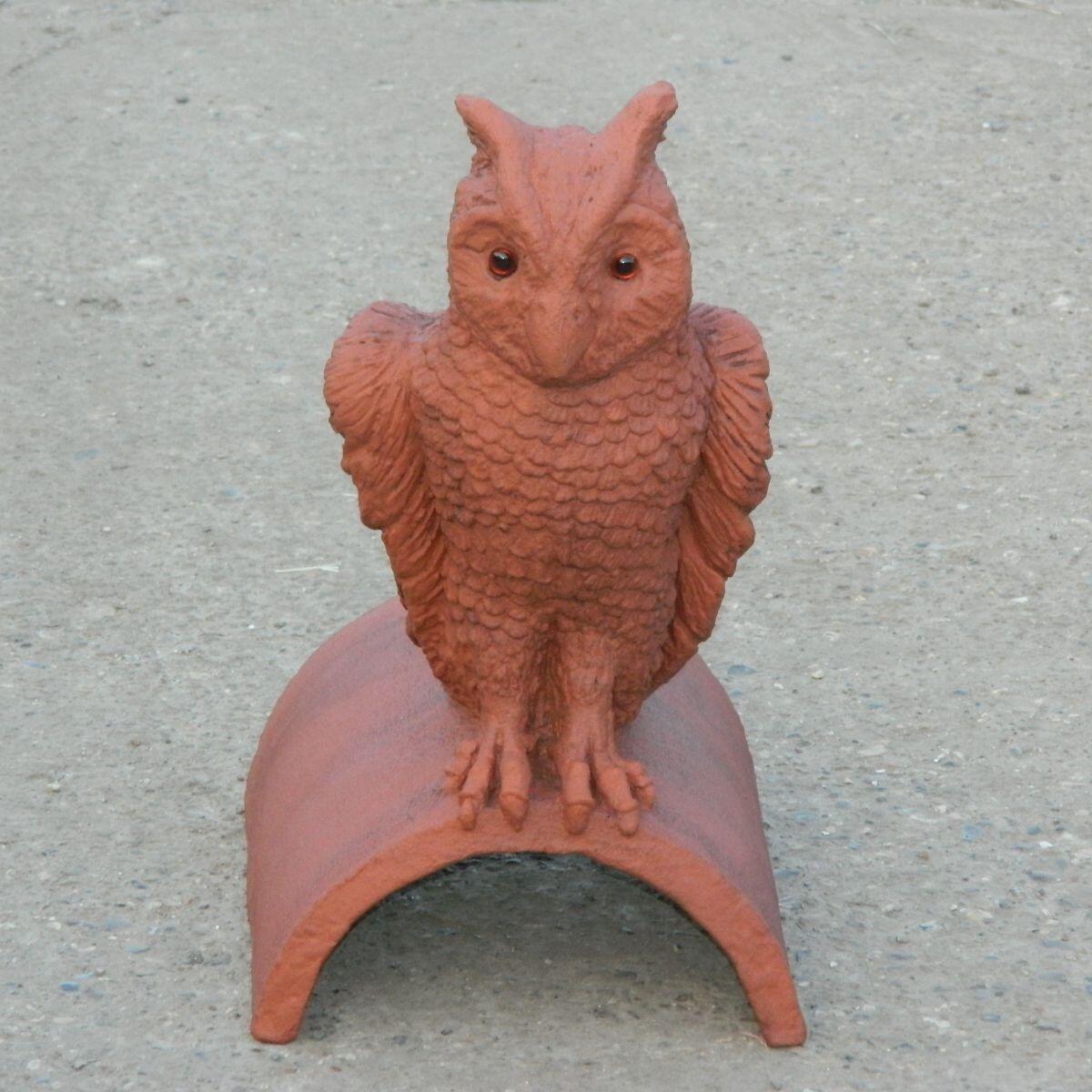 Owl half round ridge finial ornament with brown glass eyes