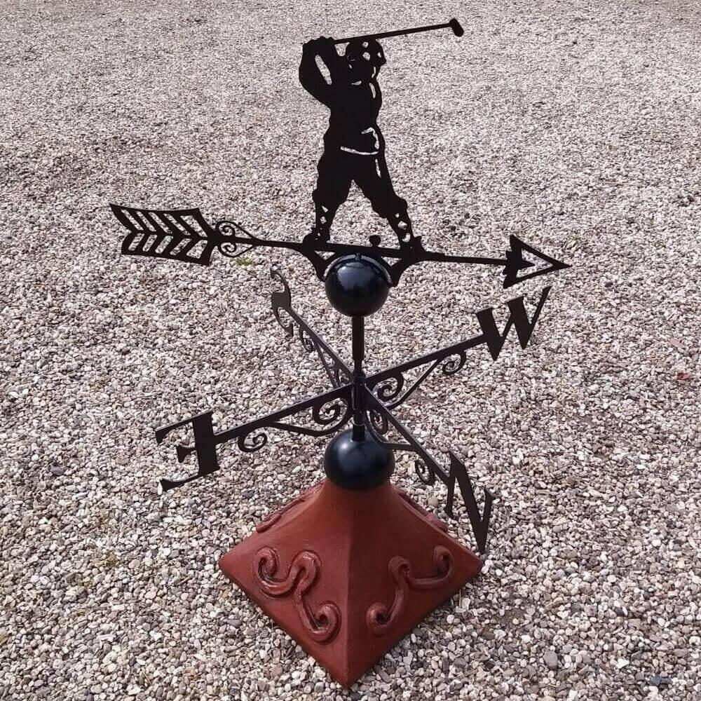 Golfer weathervane supplied on a square roof tile capping