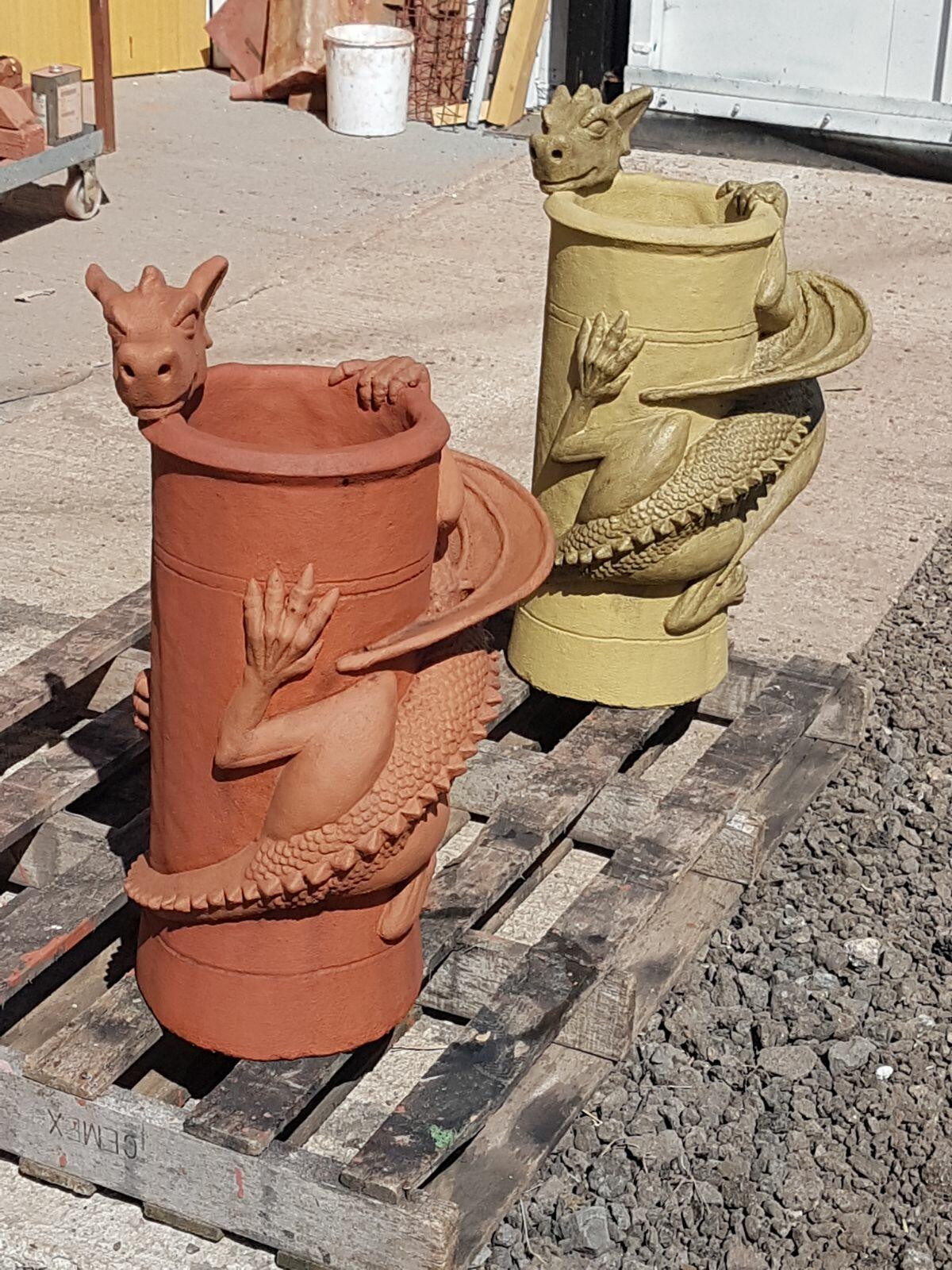 Dragon pots terracotta and bathstone