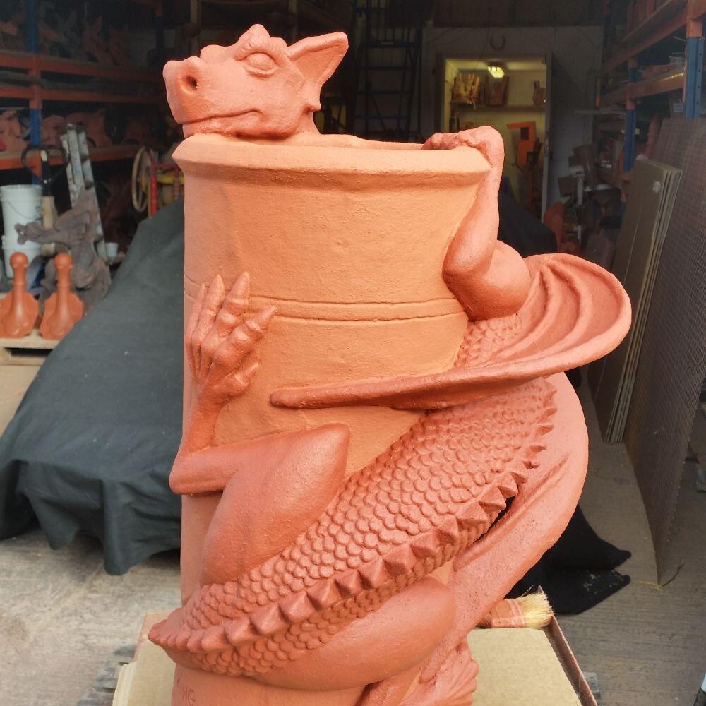 Chimney pot dragon two tone light terra cotta