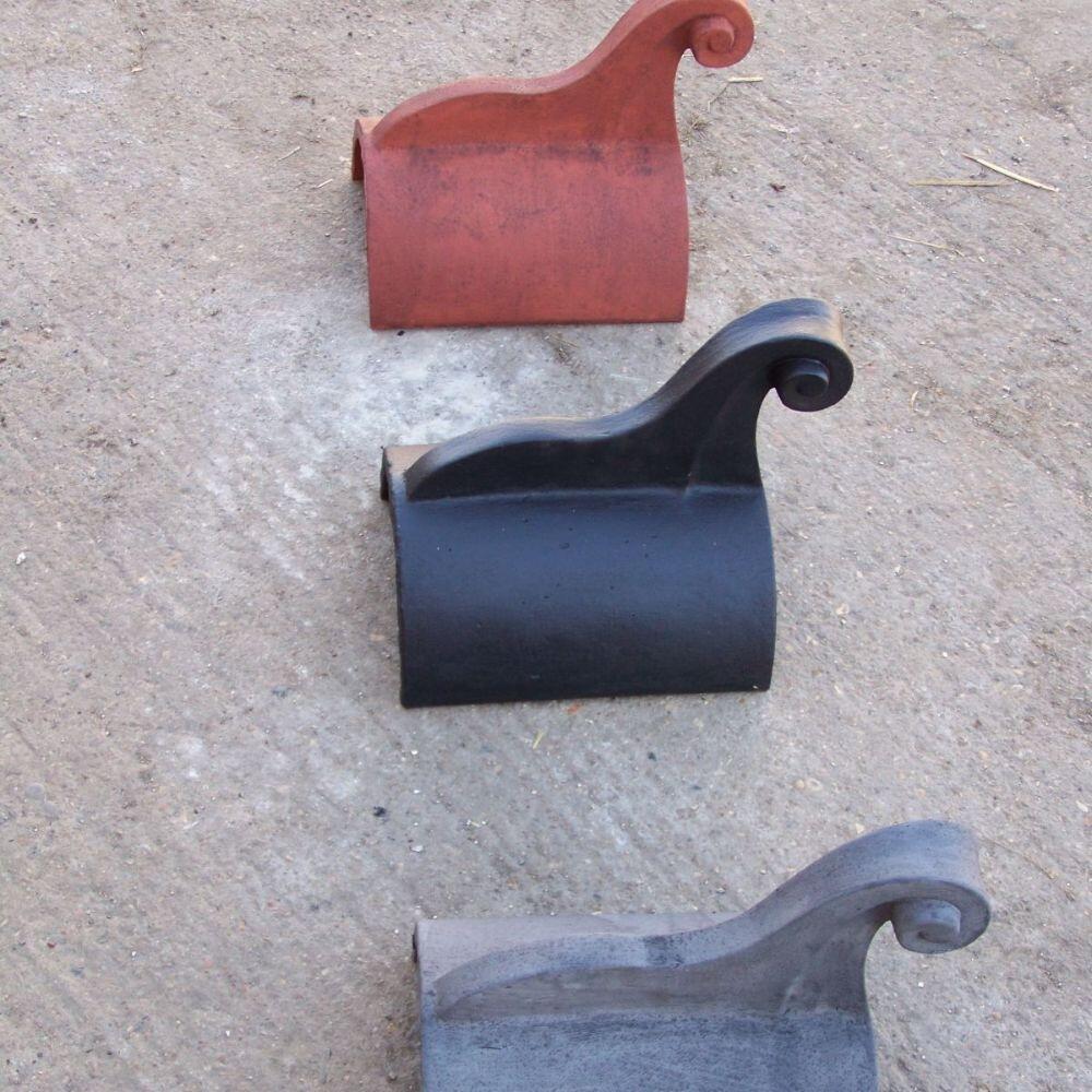 Terracotta, anthracite and slate grey swan neck finials