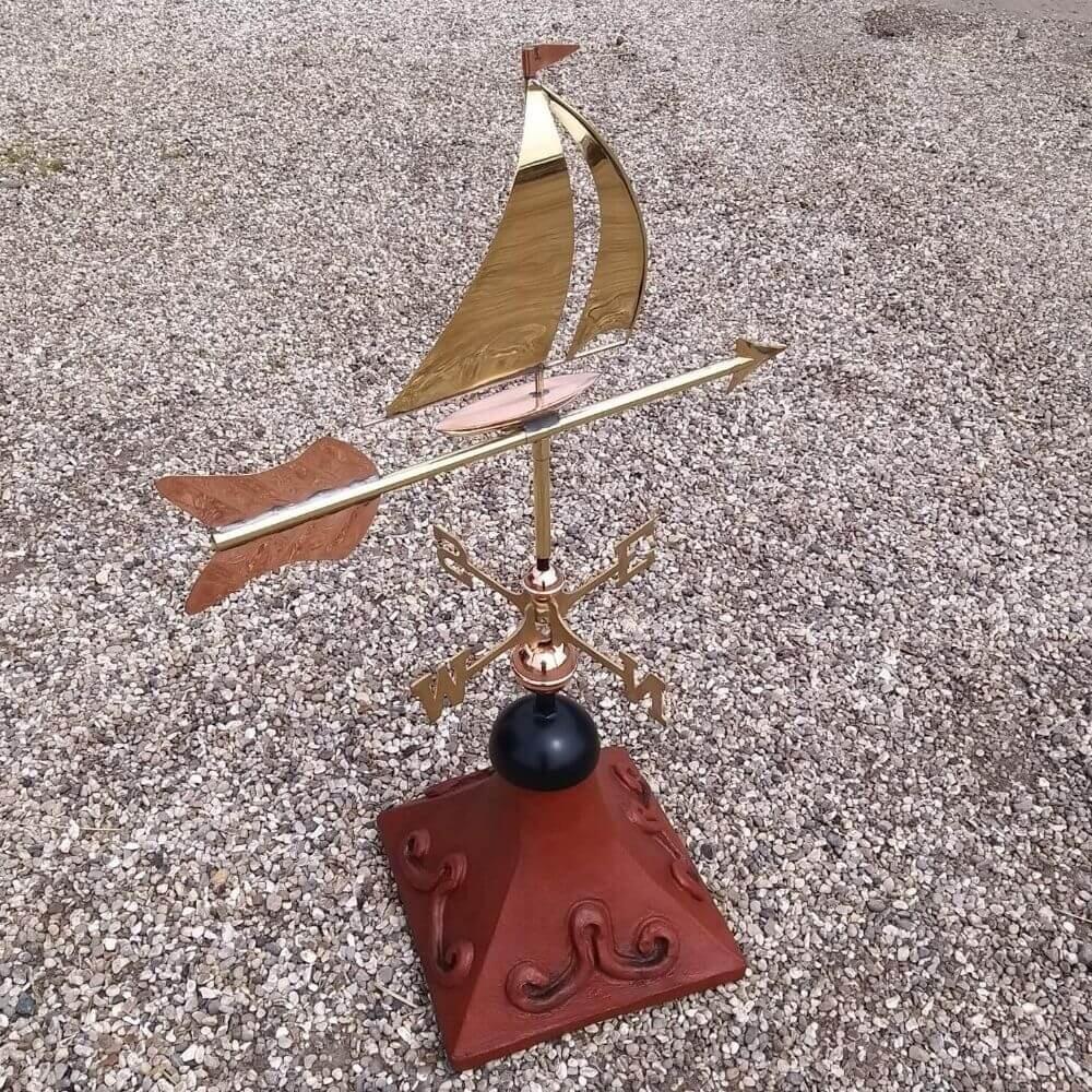 Sailboat weathervane supplied with a square ridge tile