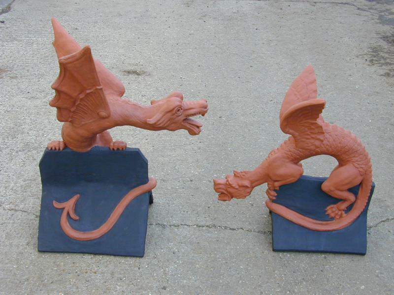 Slate grey and terracotta ridge dragons