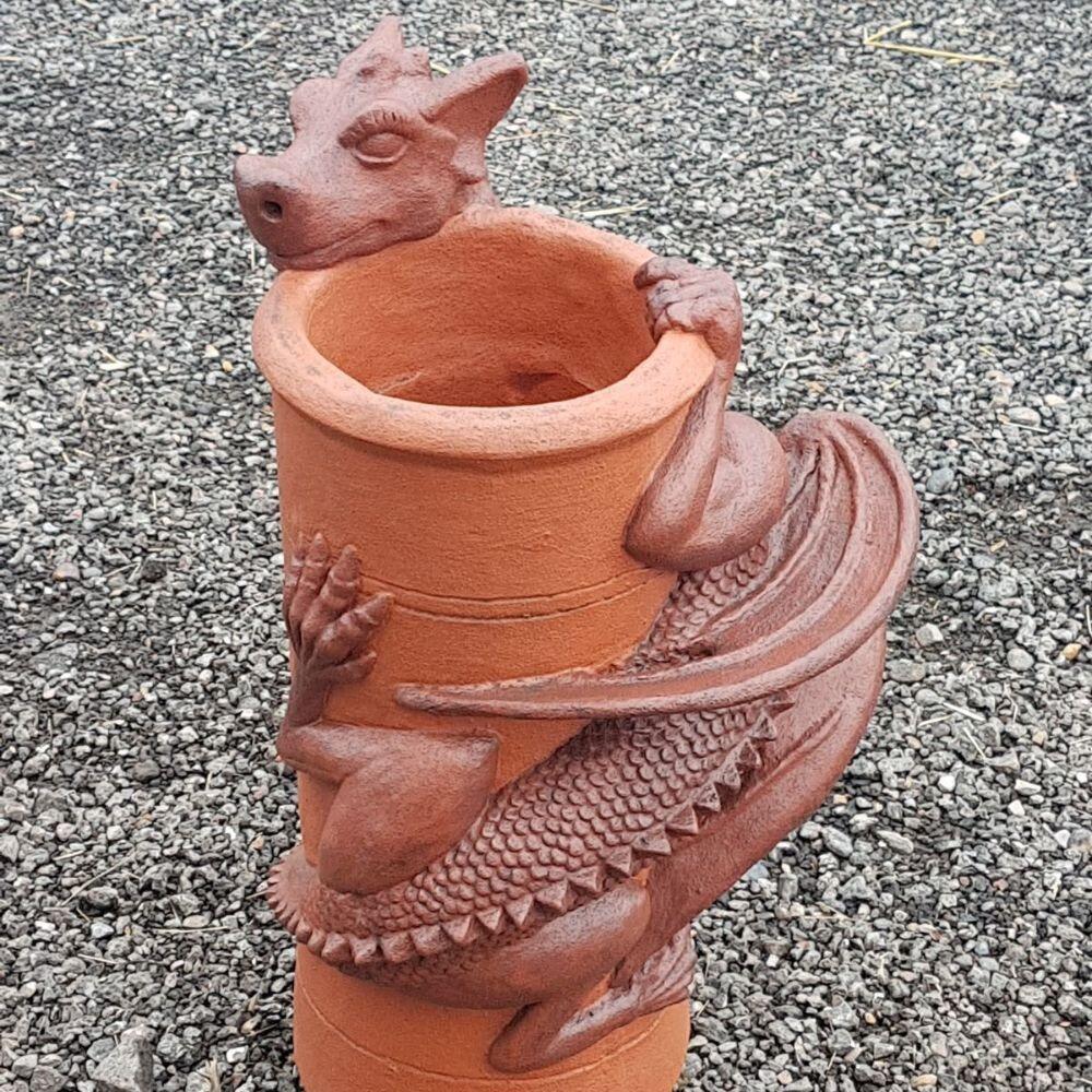 Picture of a chimney pot with sculptured dragon
