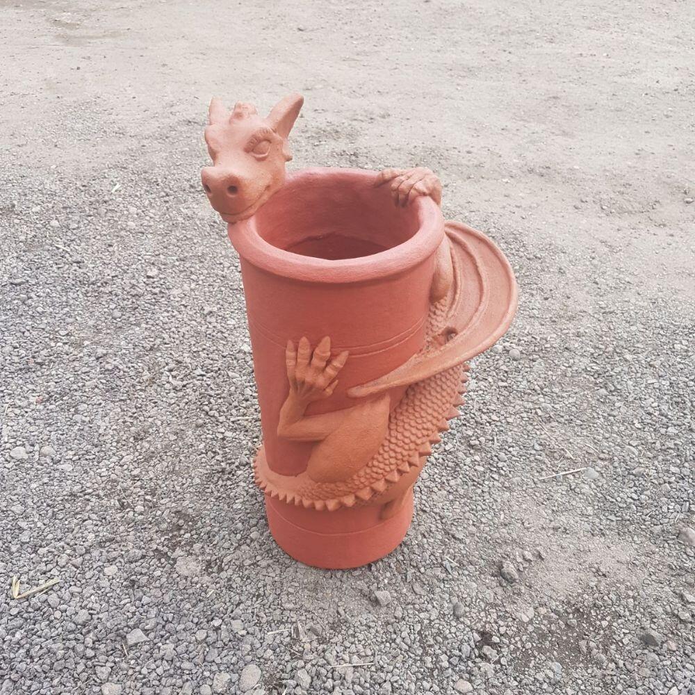 Chimney pot with a dragon statue two tone terracotta