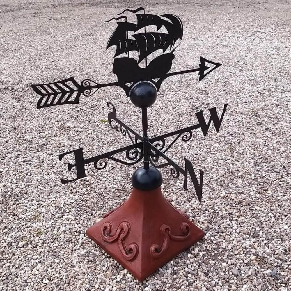 Galleon weathervane fitted to a square ridge tile cap