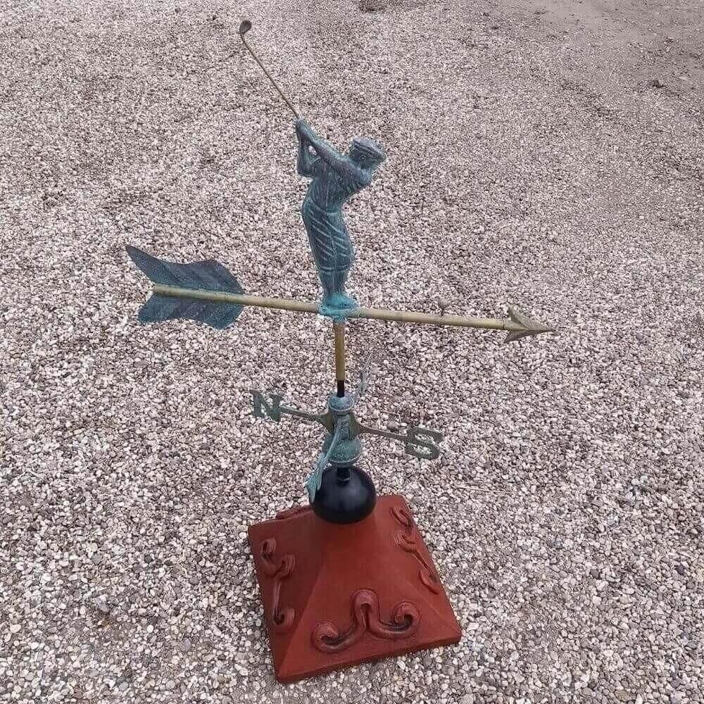 Golfer weathervane supplied with a square ridge tile cap