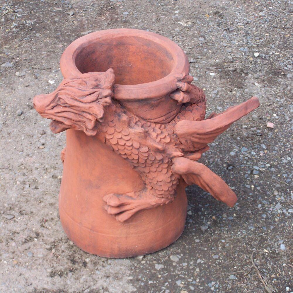 Sculptured terracotta dragon chimney pot