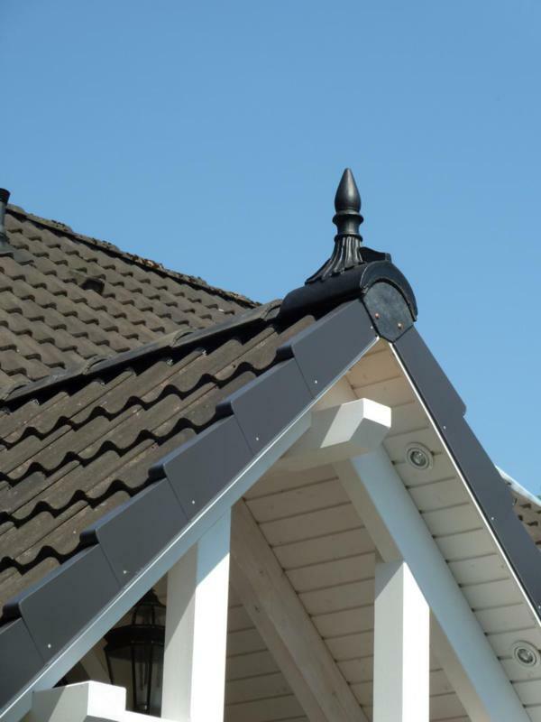 Marley anthracite roof finial colour match installed on a porch