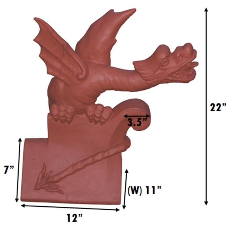 Oriental roof wyvern ridge finial with poking tongue measurements
