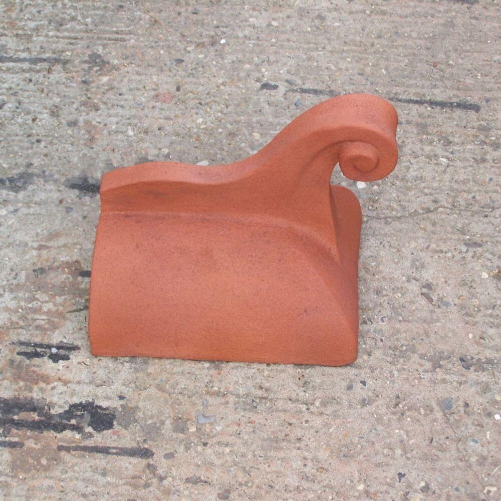Terracotta swan neck half round block end ridge finial