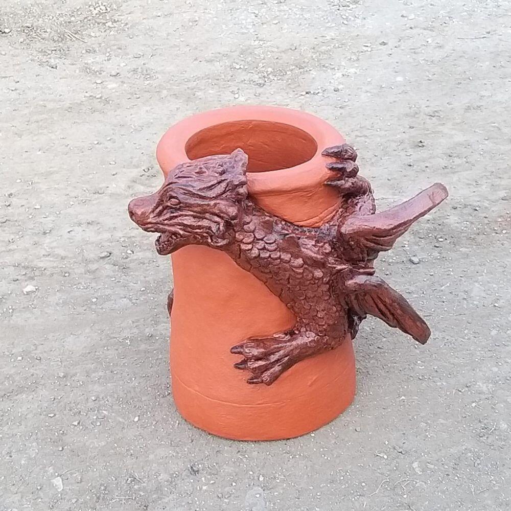 Terracotta dragon chimney pot 2 tone glaze