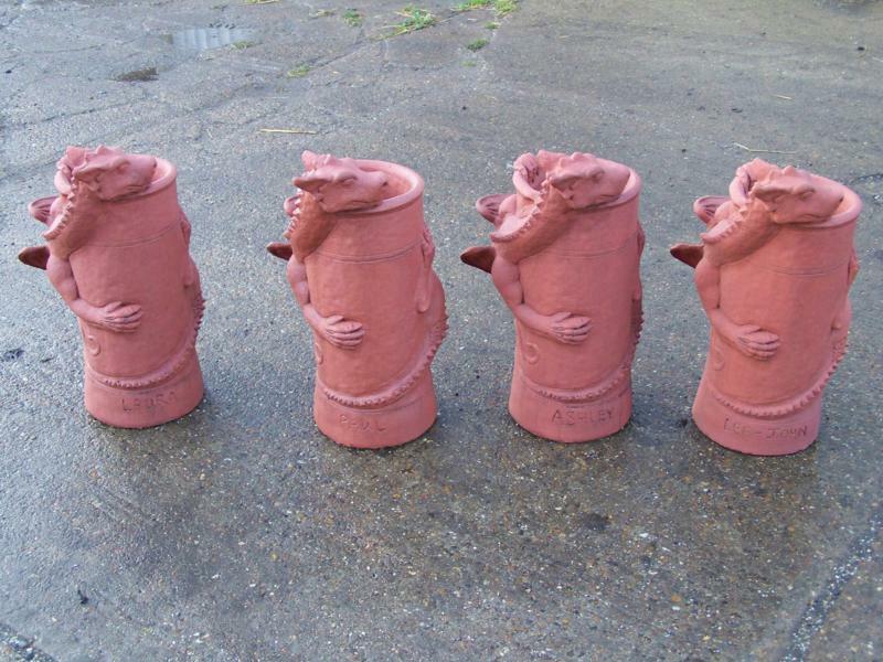 Engraved chimney pots