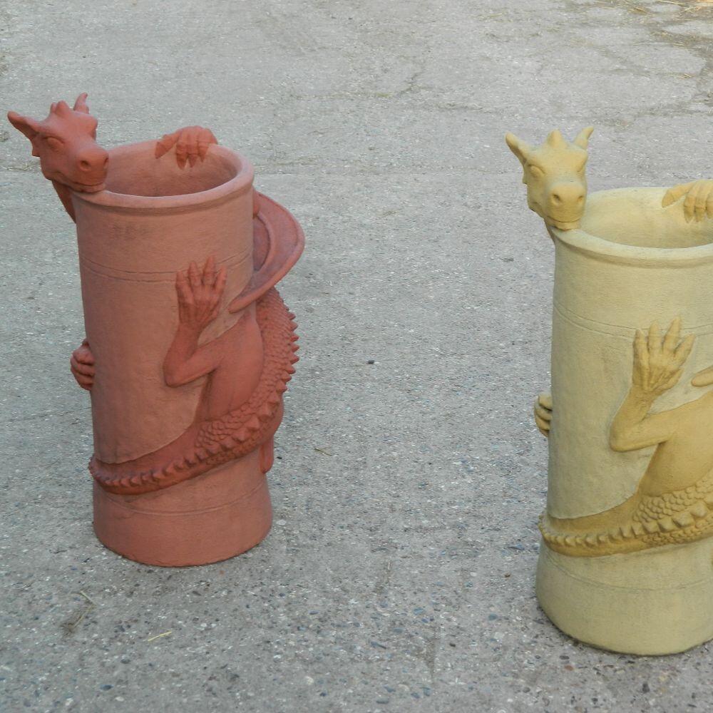 Dragon chimney pot two tone terracotta