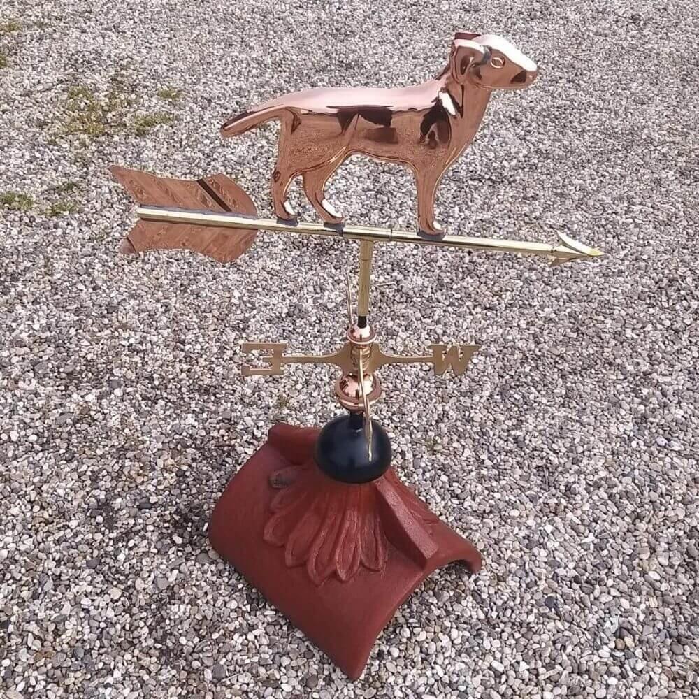 Labrador weathervane fixed to a half round ridge