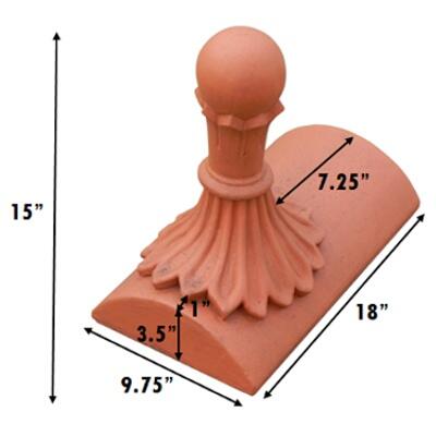 Ball crest segmental stop end finial measurements