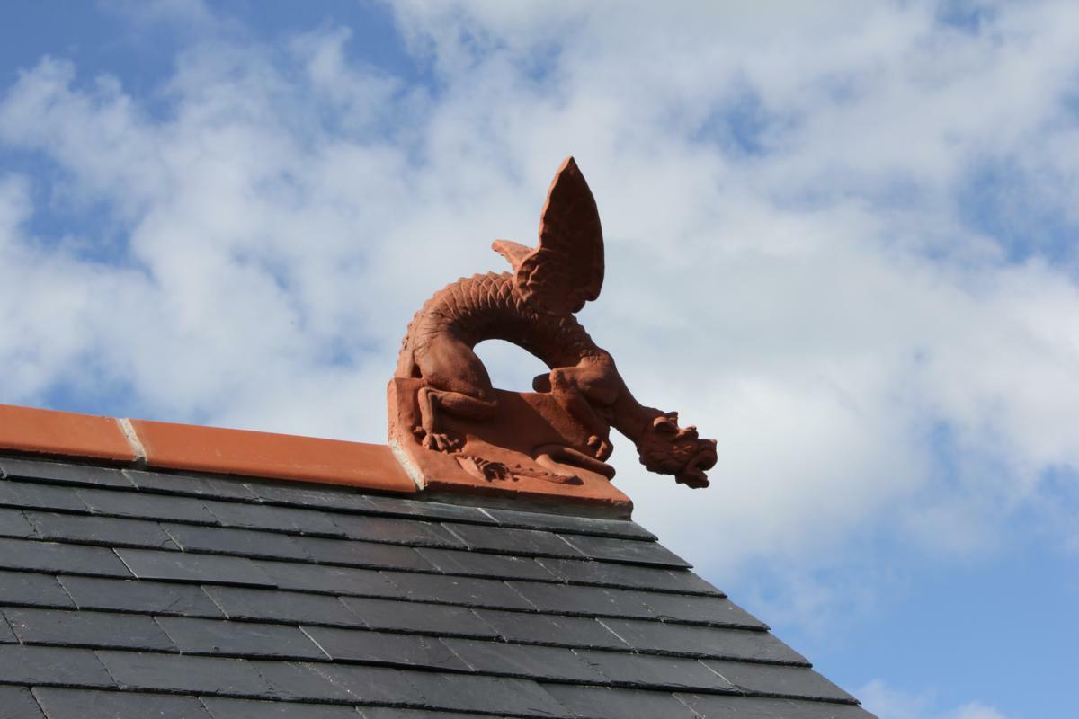 Slate roof with terracotta dragon