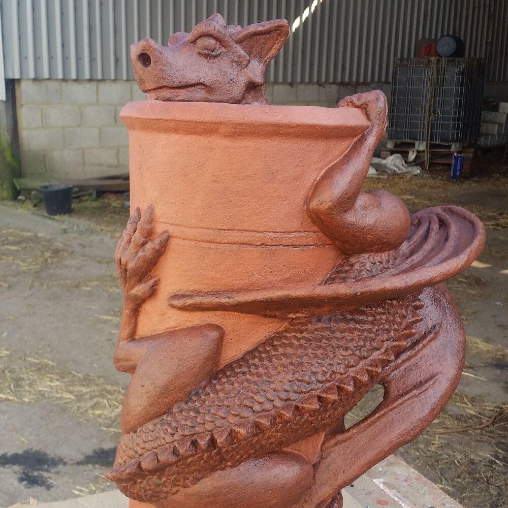 Terracotta chimney pot dragon two tone glaze