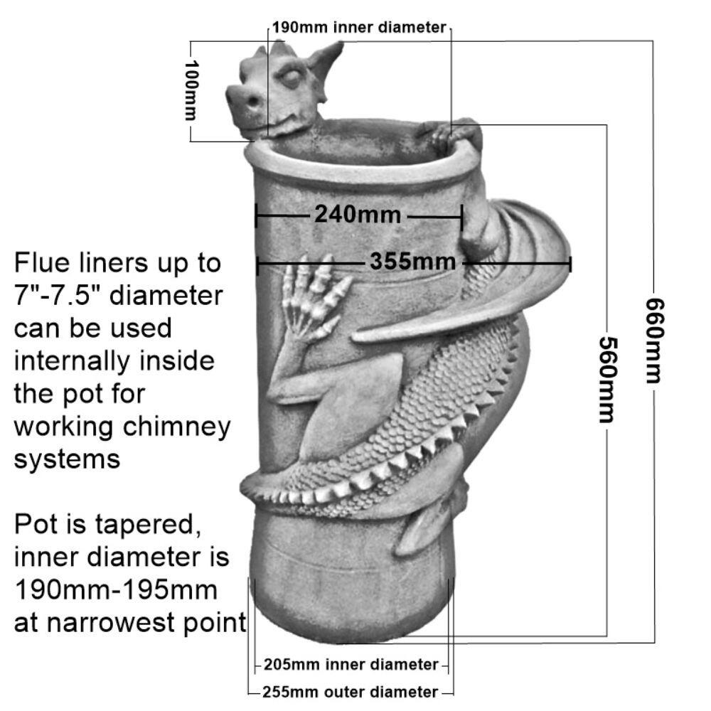 Chimney pot dragon two tone slate grey measurements