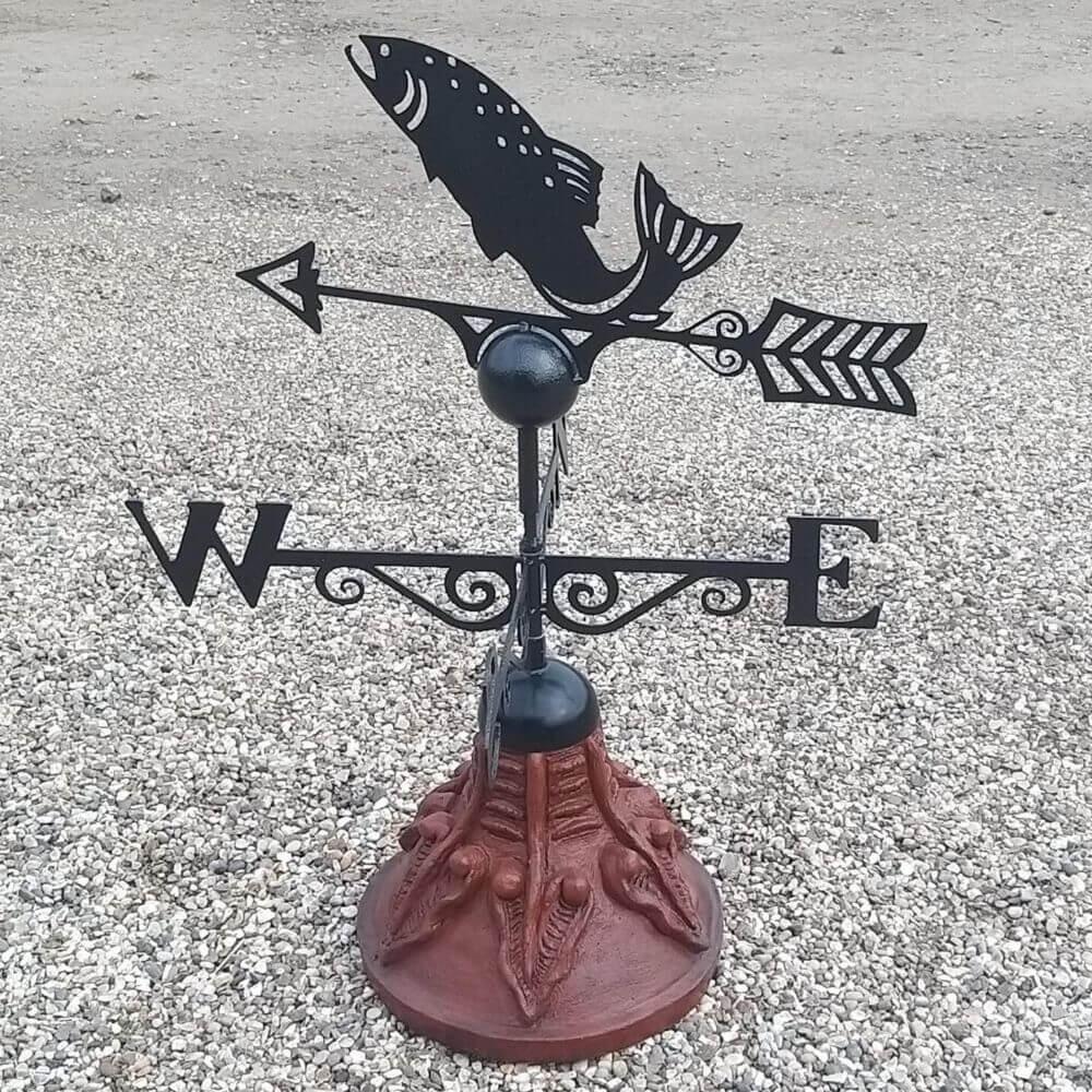 Fish weathervane supplied on a round ridge tile capping