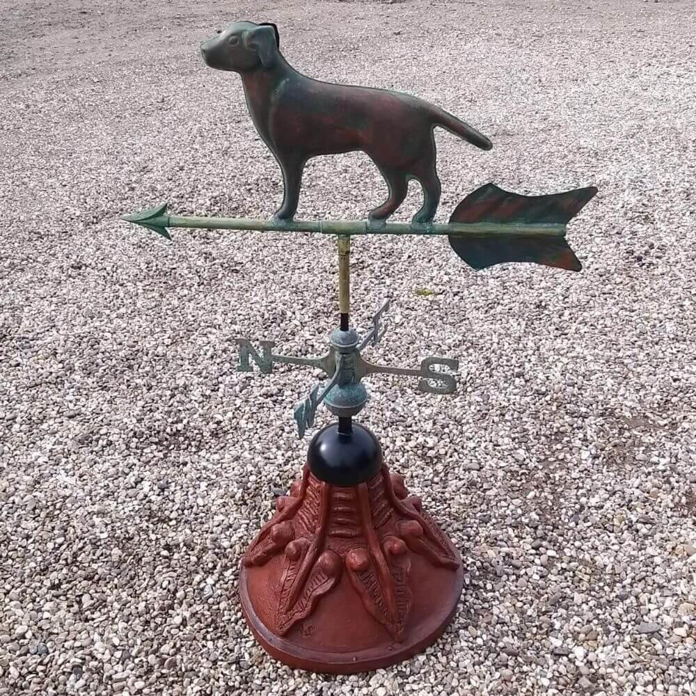 Labrador weathervane fitted to a round ridge tile capping