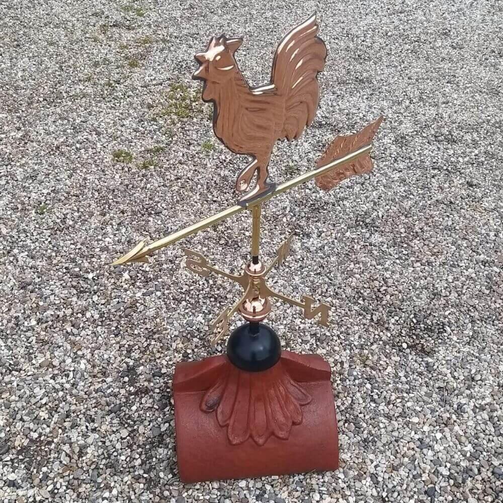 Cockerel weathervane supplied on a half round roof finial