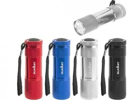 Summit 9 LED Aluminium Torch in red, blue silver and black