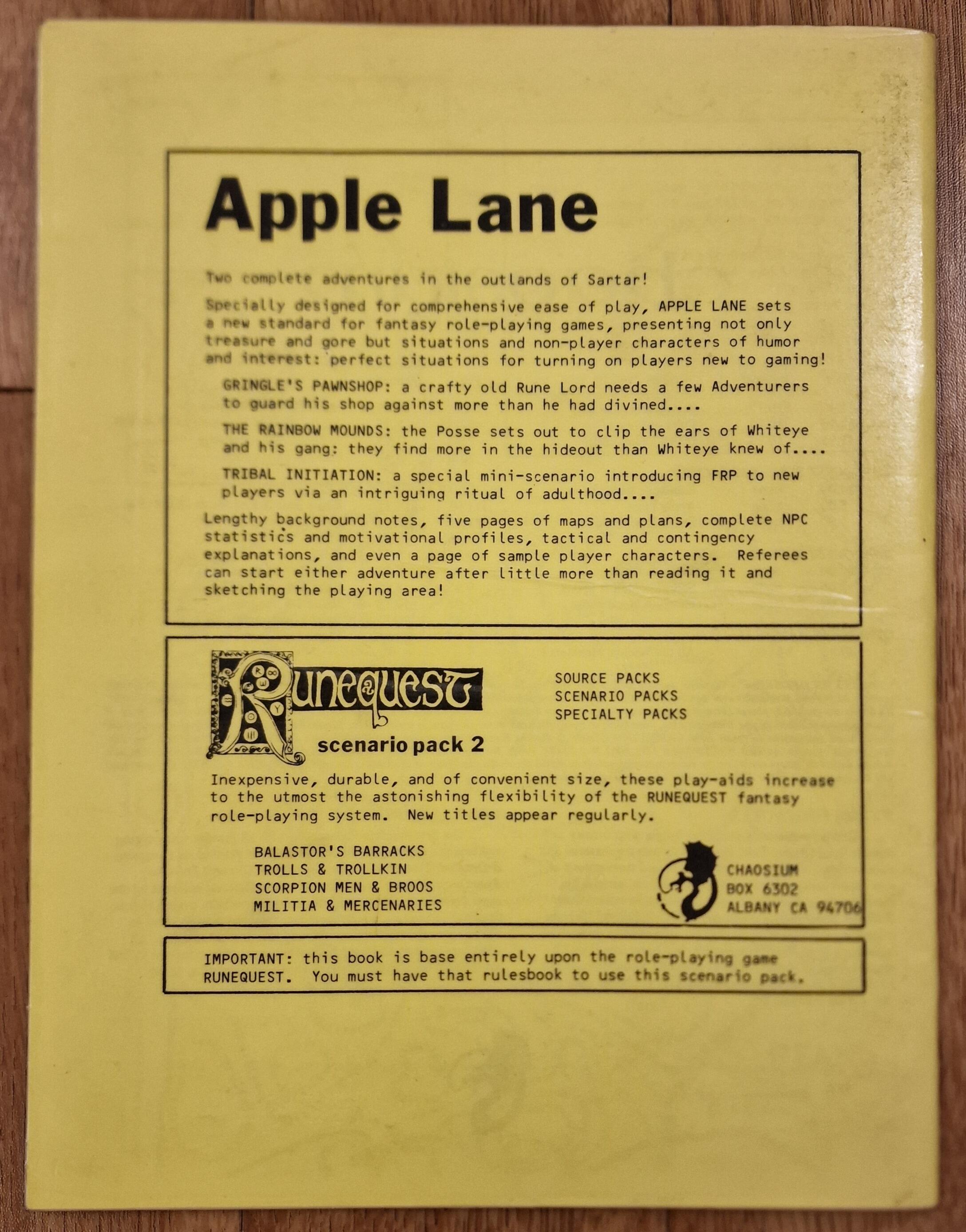Apple Lane Scenario Pack 2 for 2nd edition Runequest by Chaosium 14 01