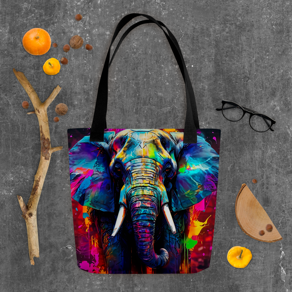 Abstract Elephant Tote Bag in Blue Purple Tones Stunning Unique Decor