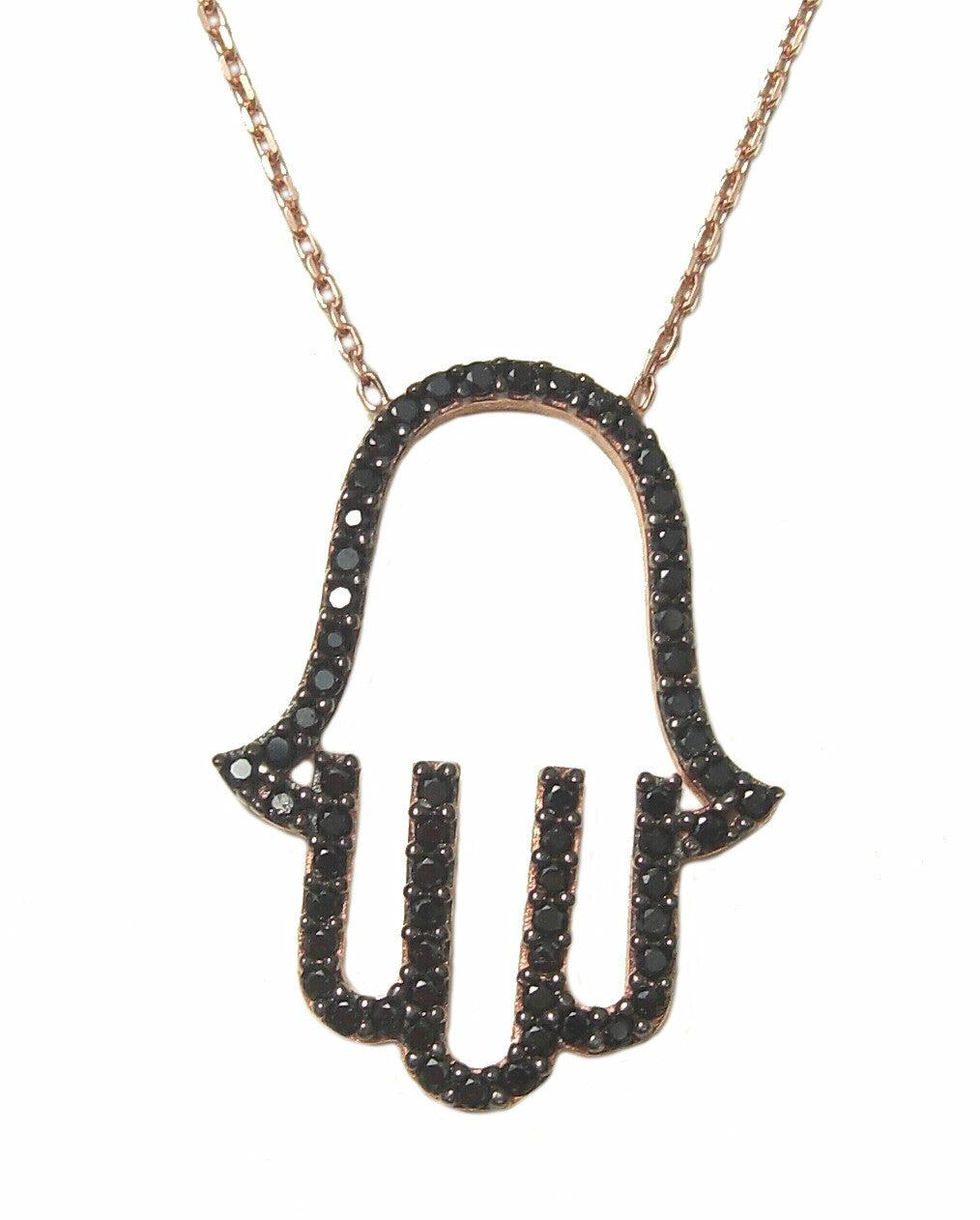 Hand necklace with black crystals - Blooms of London - Designs inspired by nature