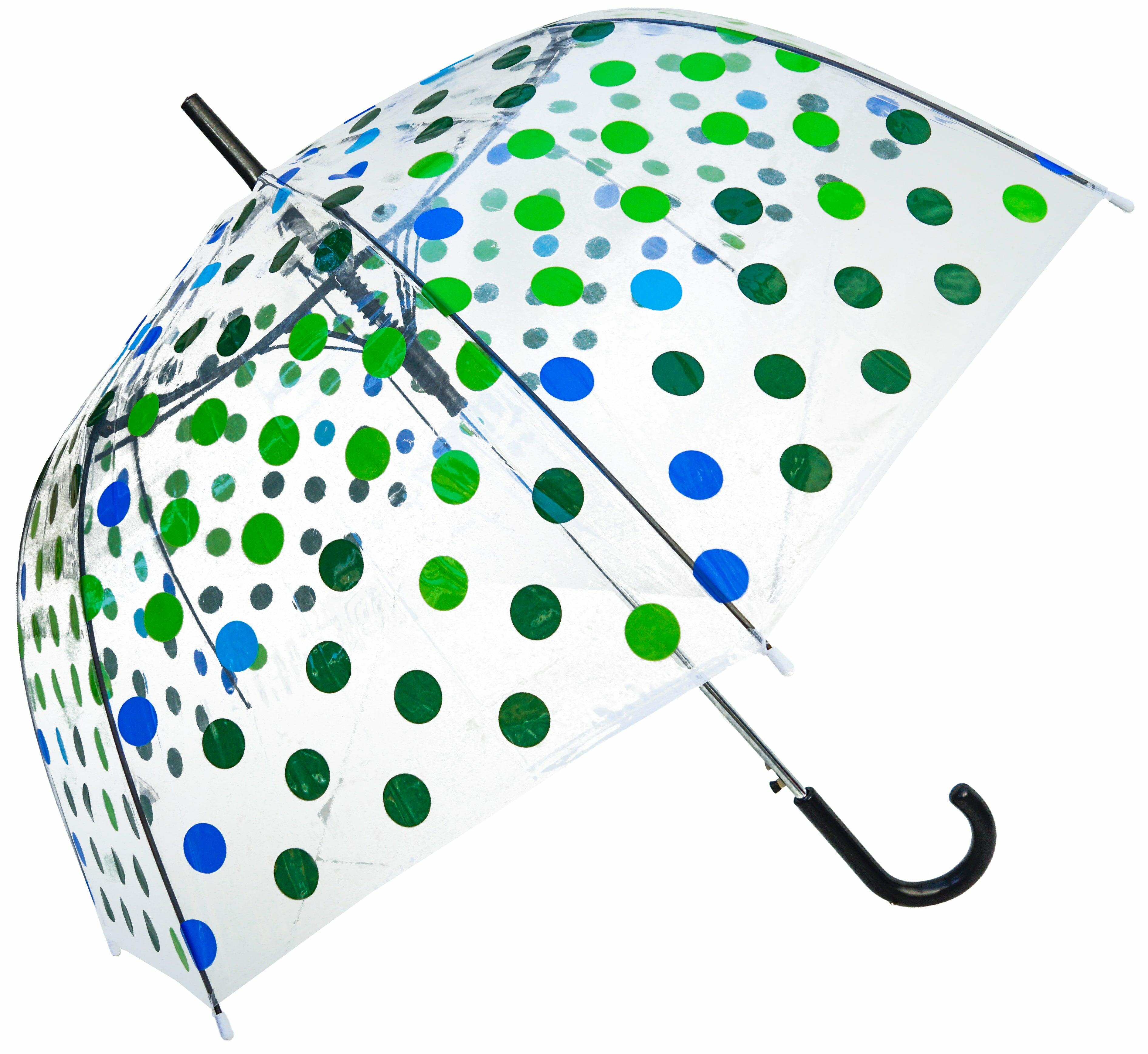 Peacock Polka Clear Straight Umbrella - Blooms of London - Designs inspired by nature