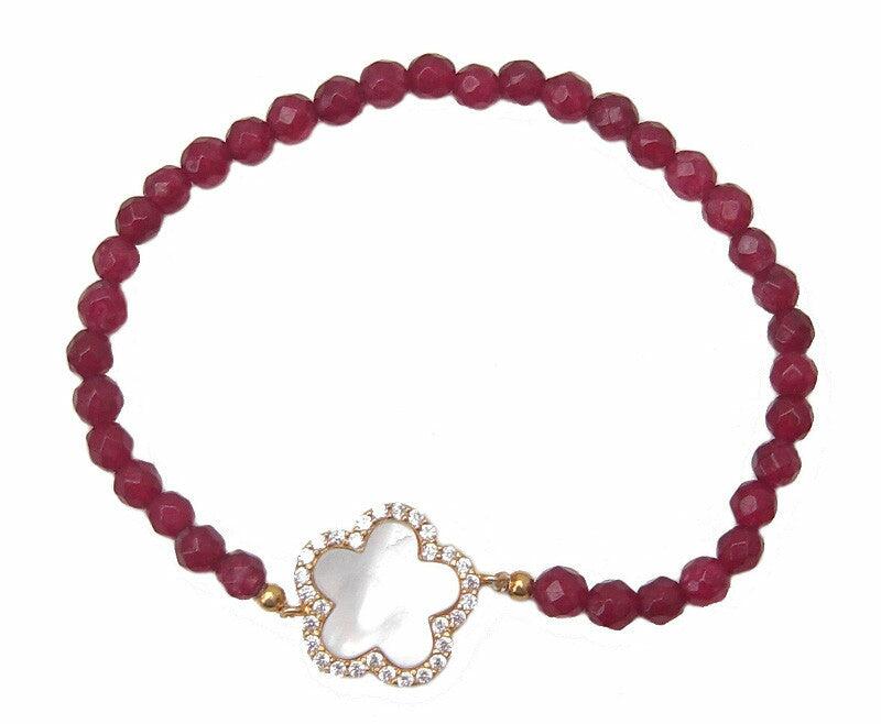 Red beaded bracelet with pearl disc - Blooms of London - Designs inspired by nature