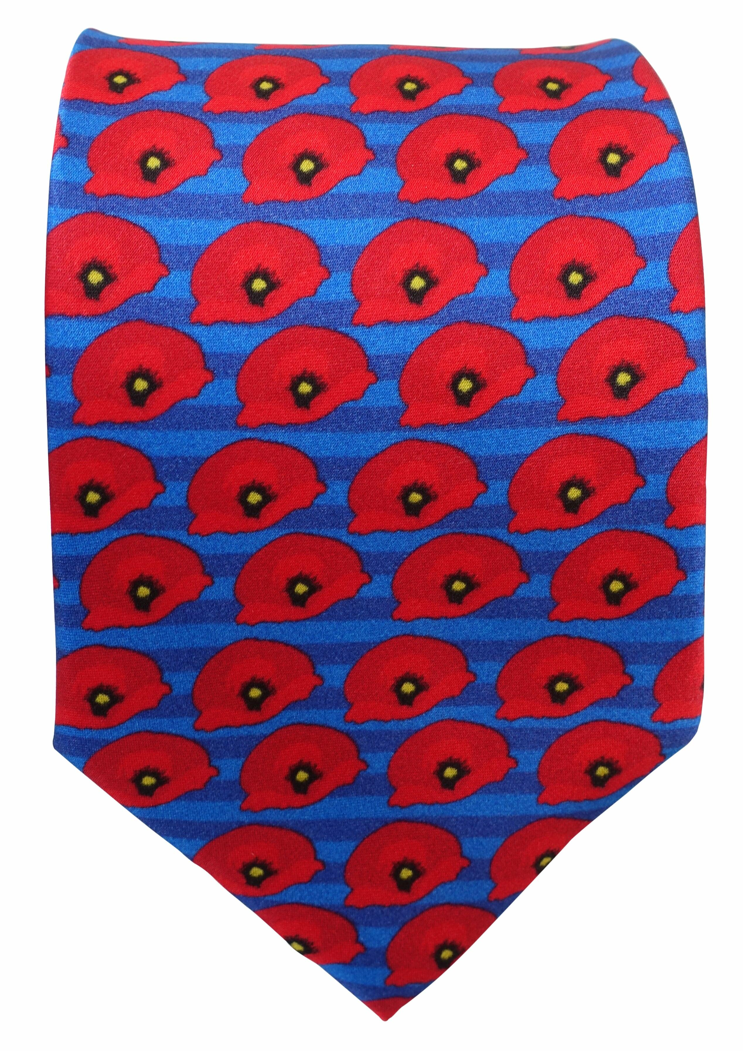 Striped blue Poppy Tie - Blooms of London - Designs inspired by nature