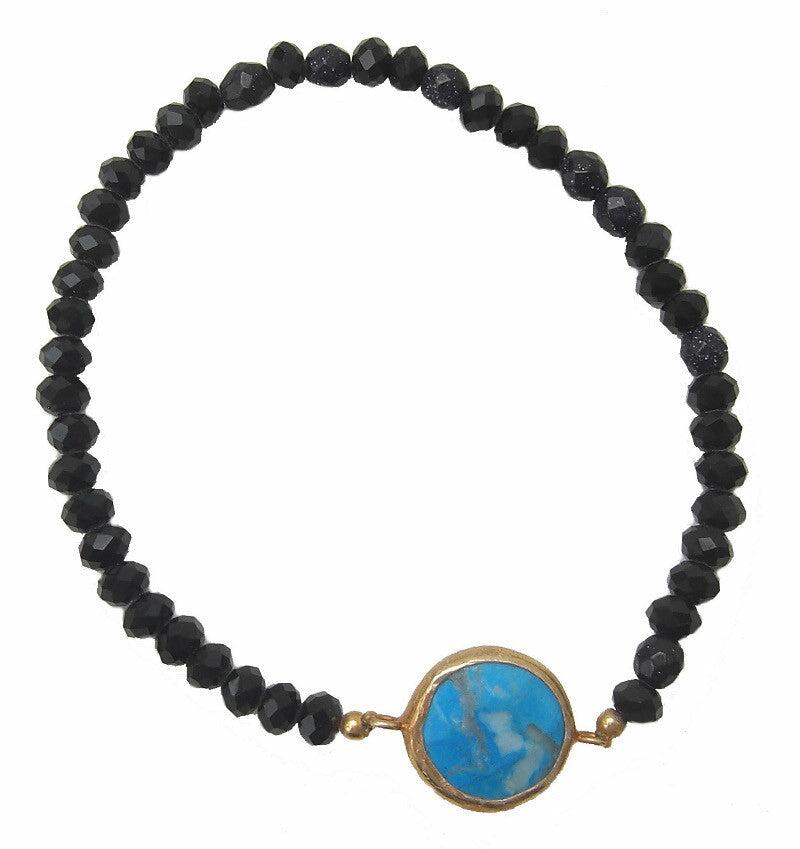 Beaded bracelet with turquoise natural stone disc - Blooms of London - Designs inspired by nature