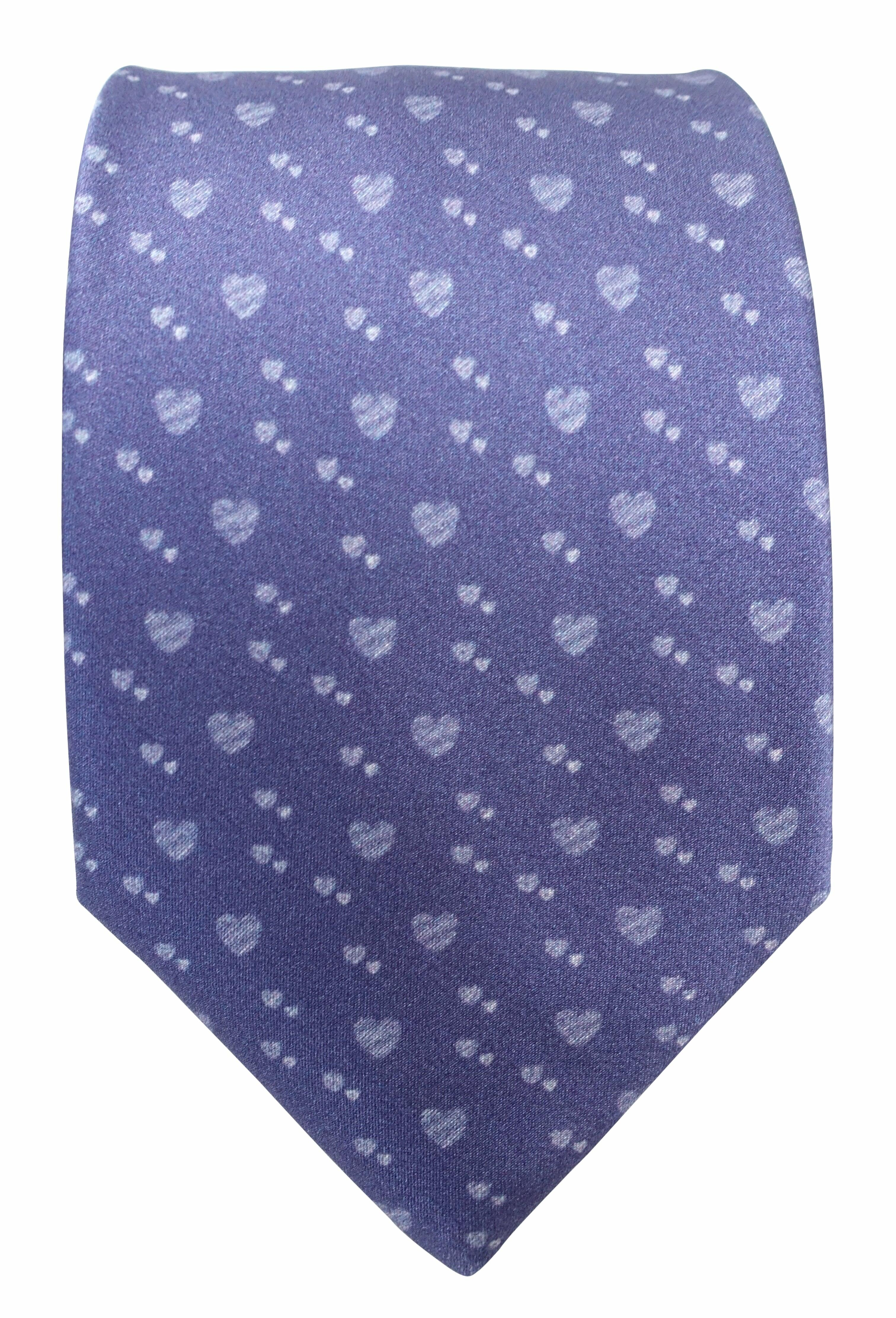 Hearts Print Blue Silk Tie - Blooms of London - Designs inspired by nature